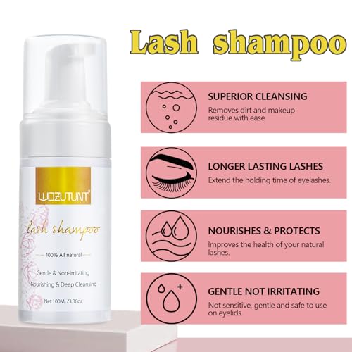 3.38OZ Eyelash Extension Cleanser Lash Mousse Lash Shampoo for Extensions, USB Mini Portable Fan Rechargeable Electric Handheld Air Conditioning Lash Shampoo Brush Plastic Wash Bottle (lash fan-pink)