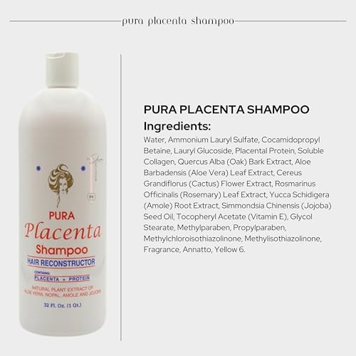 Cabellina Pura Placenta Reconstructor Shampoo with Proteins, Keratin Amino Acids & Natural Oils - 32 fl oz - 2 Count