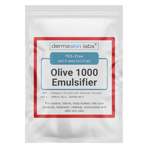 Olive 1000 Emulsifier, Cetearyl Olivate, Sorbitan Olivate 1000 Plant-Based Emulsifier Wax ECOCERT COSMOS Validated PEG-free self-emulsifying for DIY Skincare, Haircare Applications (8 oz)