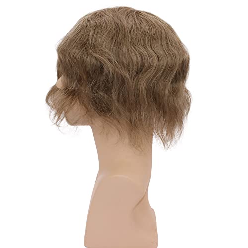 Men toupee Mono Lace with PU Toupee for Men 100£¥ European Human Hair Replacement System Mens Toupee Men's Hairpiece Wigs for men (#18 Dark Blonde Brown Color)