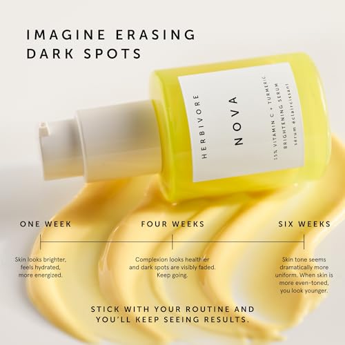 HERBIVORE Nova 15% Vitamin C + Turmeric Brightening Serum for Dark Spots, Hyperpigmentation + Even Skin Tone | Vegan, Plant-Based, Cruelty-Free, 30 mL / 1 oz