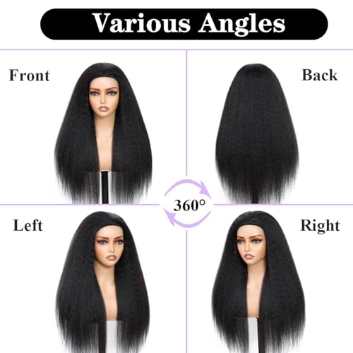 200 Density Kinky Straight Half Wig Human Hair 20 Inch,Yaki Straight 3 In 1 Seamless Flip Over Half Wigs Human Hair Wear Go Glueless Beginner Friendly Curly Half Wig Drawstring Headband Wig for Women