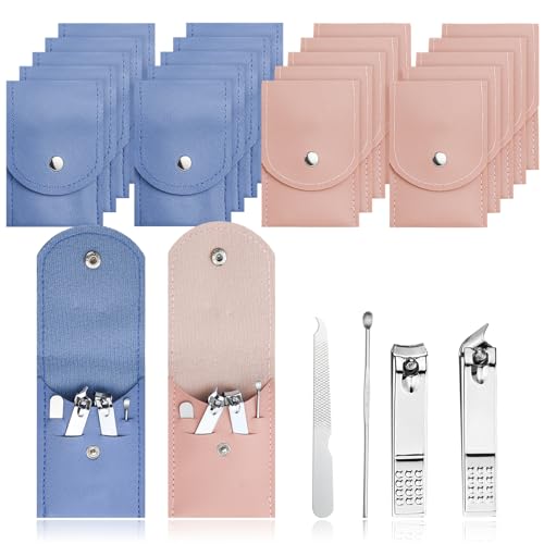200 Sets Finger Nail Clipper Set Bulk,4 in 1 Adult Stainless Steel Travel Manicure Kit with Case Individually Wrapped Nail Clippers Bulk for Homeless,Hotel,Charity(2 Colors)