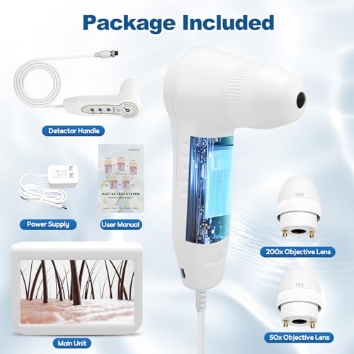 Skin Hair Analyzer 10.2 Inch Scalp Analysis Machine, Scalps Camera with 50X/200X Dual Lens, Skin Scalp Detector, Rechargeable HD Hair Follicle Analyzer for Home Salon Use