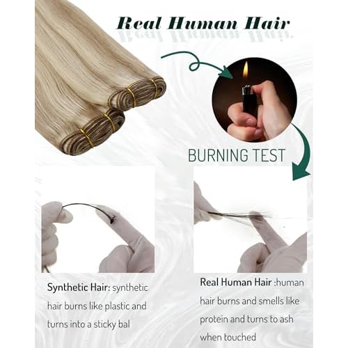 RUNATURE Sew in Hair Extensions Real Human Hair 22 Inch Weft Hair Extensions Long Human Hair Weft Extensions, Straight Remy Hair, Double Weft Sew in Extensions 100g #8P60