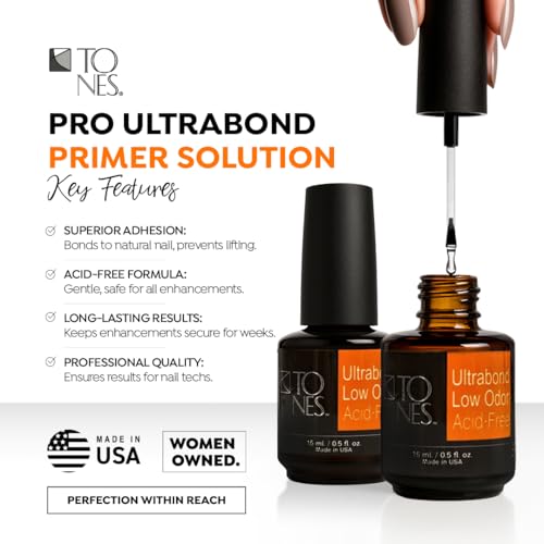 TONES Ultrabond Nail Primer - Professional Acid-Free Bonder to Prevent Lifting for Acrylic & Gel Nails - Made in USA (8 Fl Oz)
