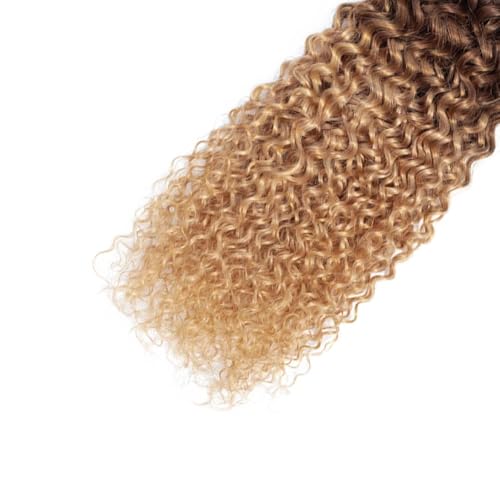 14 16 18 Inch T1B4/27 Ombre Blonde Bundles Human Hair Kinky Curly 3 Bundles 100 Grams/Bundle 10A Grade Unprocessed Brazilian Virgin Hairs Ombre Bundles Weaves Hair Extensions For Women