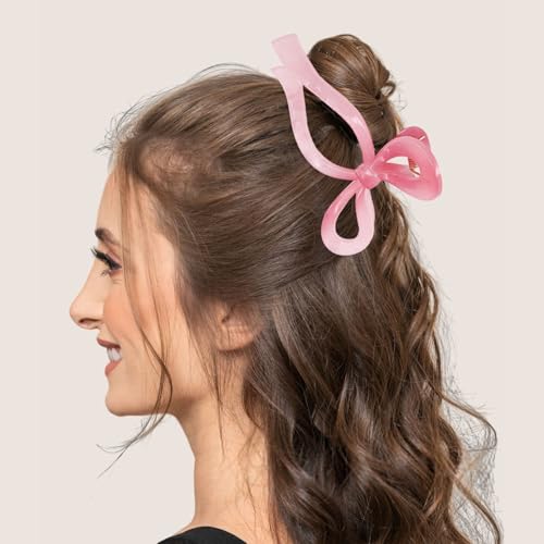 4PCS Large Acrylic Bow Hair Clips for Women, 5" Non-Slip Jelly Color Stylish Clips for Thick Hair
