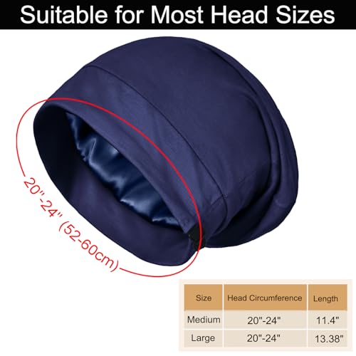 Satin Bonnet for Sleeping Night Cap, Adjustable Satin Lined Silk Bonnets Sleep Cap for Curly Hair Braids Beanie Black Women