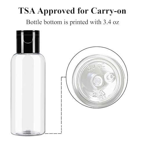 5 Pack 3.4 oz Travel Size Bottles for Toiletries TSA Approved Leak Proof Empty Refillable Liquid Containers with Labels