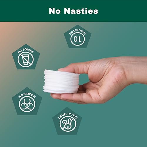 Premium 100% cotton pads, 200 rounds - Skincare, Baby, Cleansing, Gentle & soft, Hypoallergenic, Extra absorbent & Lint free.