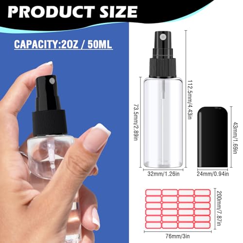 10 Pack 2oz/55ml Plastic Spray Bottles Travel Size Spray Bottle with Black Cap Empty Fine Mist Spray Bottles Refillable Liquid Container for Perfumes Travel Makeup