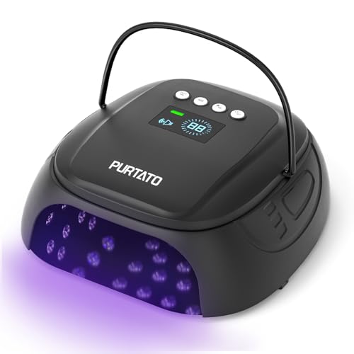 126W Cordless Rechargeable UV LED Nail Lamp with Large Space, Handle and Foot Rest, Fast Curing Gel Nail Dryer with 4 Timers for Salon and Home (Matte Black)