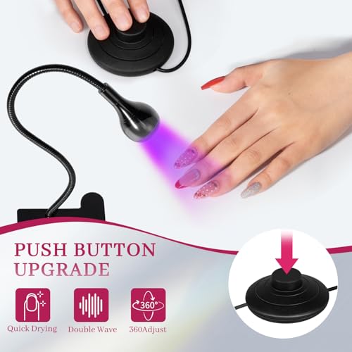 krofaue UV LED Nail Lamp - Quick Dryer Curing Light Foot Control Gooseneck UV Nail Dryers with Gooseneck and Clamp Manicure Salon DIY at Home Beauty Black