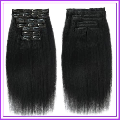 16 Inch Kinky Straight Clip ins 8Pcs 110g Clip in Hair Extensions Real Human Hair Yaki Straight Clipins for Black Women Full Head Brazilian Remy Hair Extensions Double Weft 20 Clips