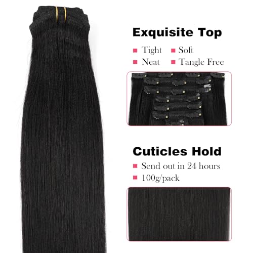Sassina Italian Light Yaki Straight Clip in Human Hair Extensions Real Remy Double Wefts Clip in Hair Extensions for Black Women 120 Grams 7 Pieces With 17 Clips YS 12 Inch