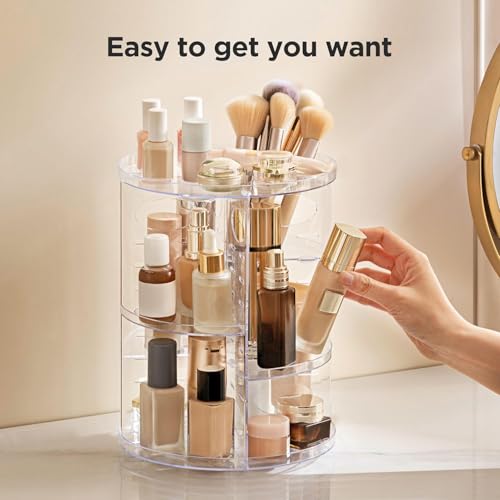 HBlife 360 Rotating Makeup Organizer Adjustable Carousel Small Capacity Revolving Perfume Organizer Skincare Organizers Cosmetic Storage Spinning Holder for Vanity, Clear
