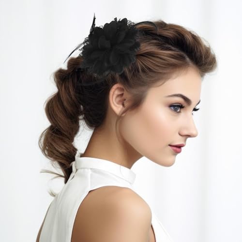 Giantree Rose Hair Clip, Flower Hair Clips for Women, Artificial Flower Brooch Hair Feathers Headwear for Wedding Prom Party