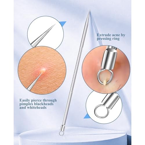 3PCS Pimple Extractor Acne Treatment Tool Professional Stainless Blackhead Comedone Removal Popper Tool for Face Nose Blackhead Extractor Tool (Silver)