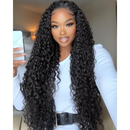 Deep Wave Half Wig Human Hair 200% Density 3 in 1 Half Wigs for Women, Invisible Hairline Glueless Wear & Go Beginner Friendly Drawstring Seamless Flip Headband Wig, 28 Inch