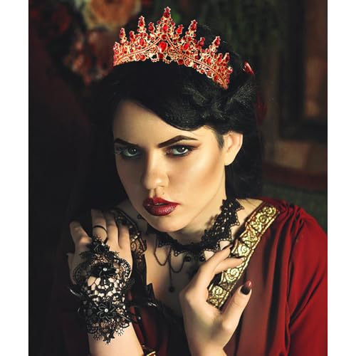TOBATOBA Red Crown and Tiara Queen of Heart Crown Quinceanera Princess Tiara for Women Birthday Wedding Prom Valentine Day Halloween Costume