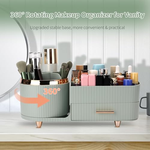 Makeup Organizer for Vanity, Cosmetic Display Case with Drawers, Fits Makeup, Skincare Products, Brushes, Lipsticks, and Other Accessories, Versatile Storage Solution (Green)
