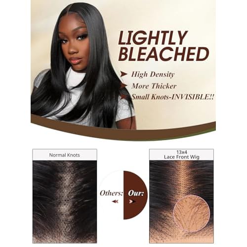 BELE 13x4 Straight Lace Front Wigs Human Hair 210% Density Straight Human Hair Wigs Double Drawn Hair Wigs for Balck Women Bleached Knots Pre Pluckedwith Baby Hair 20 Inch