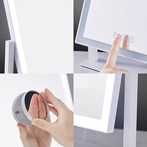 HIEEY Lighted Makeup Mirror, Hollywood Vanity Mirror with Lights, Three Color Lighting Modes, and 5X Magnification Mirror, Smart Touch Control, 360¡ÆRotation (14.1in,White,Gift Box)