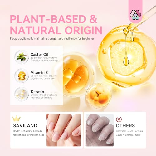 Saviland Acrylic Nail Kit for Beginners Practice: Keratin Acrylic Powder Monomer Liquid Brush Clippers Nail Lamp Complete Tools Everything 100 Nail Tips Home Starters