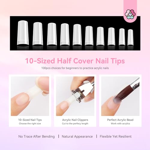 Saviland Acrylic Nail Kit for Beginners Practice: Keratin Acrylic Powder Monomer Liquid Brush Clippers Nail Lamp Complete Tools Everything 100 Nail Tips Home Starters