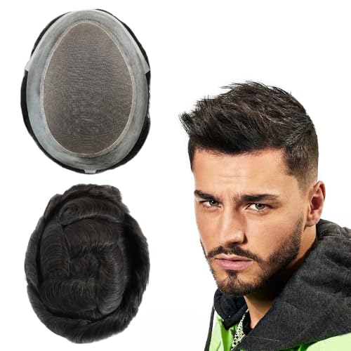 Men¡¯s Real Human Hair Toupee ? Breathable Mono Top with Durable PU Base, Natural Hairline, Lightweight Hair Replacement Systems (6"x8")