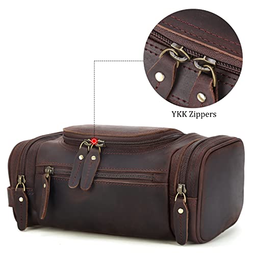 Polare Toiletry Bag Full Grain Leather Shaving Kit Dopp Kit Travel Case Wash Bag with YKK Zippers