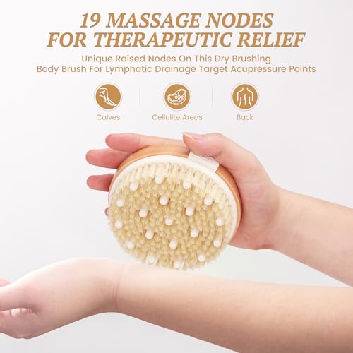 2-Pack Dry Body Brush - Dry Brushing Body Brush for Lymphatic Drainage & Exfoliating, Round Body Brush with Massage Nodes & Natural Bristles for Skin Care