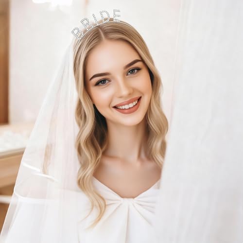 Bride Headband and Sash Veil for Bachelorette Party Tiara Veil for Wedding Bridal Shower Hairband With Veil Bridal Sash Wedding Headpiece for Bride