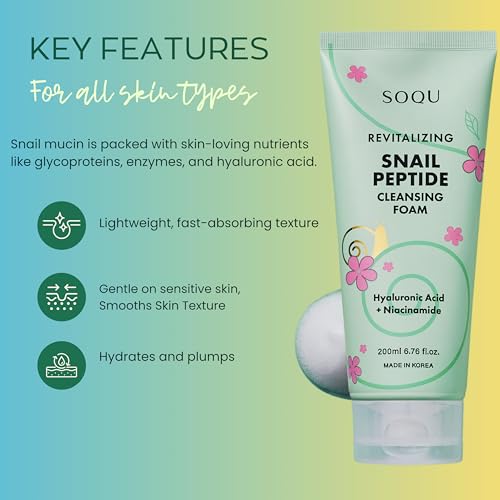 Snail Peptide Cleansing Foam with Niacinamide & Hyaluronic Acid ? Hydrating Facial Cleanser for Radiant Skin ? Made in Korea ? 200ml