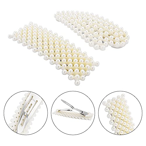 Pearl Headband Hair Accessories Set Leaf Headband White Faux Pearl Rhinestones Hair Clips Girls Elegant Hair Accessories Kit with Large intestine Hair Ring for Party Wedding Daily (#2)