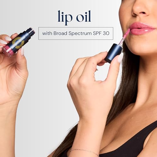 Brush On Block Sun Shine Protective Lip Oil SPF 30, Mineral Protection from UVA/UVB & Blue Light, Hydrating, Cruelty-Free, Gluten-Free, & Vegan, Peony