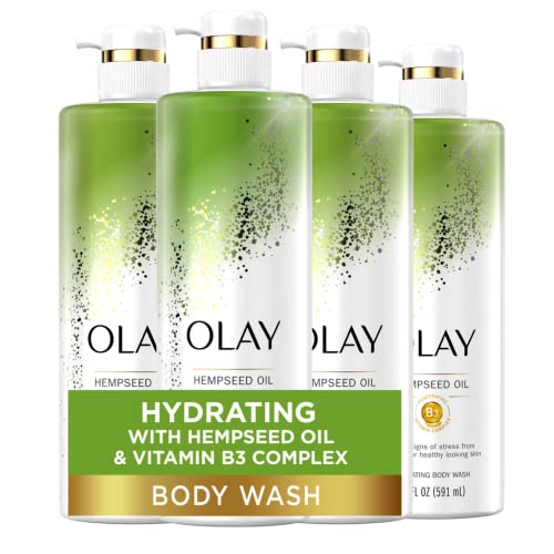 Olay Hydrating Body Wash for Women with Hempseed Oil and Vitamin B3, 20 fl oz (Pack of 4)