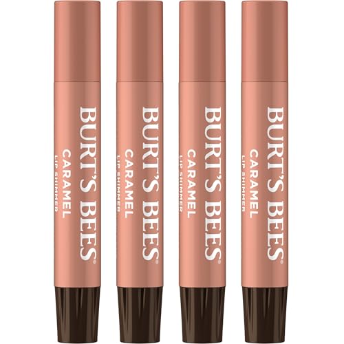 Burt's Bees Shimmer Lip Tint Set, Tinted Lip Balm Stick, Moisturizing for All Day Hydration with Natural Origin Glowy Pigmented Finish & Buildable Color, Caramel (4-Pack)