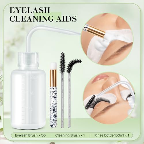 Lash Shampoo Kit-60ML Lash Cleaning Set with Rechargeable Eyelash Fan/Mascara/Resin Bottle, Oil-Free Cleansing Kit for Lash Washing/Extension/Home Salon Use