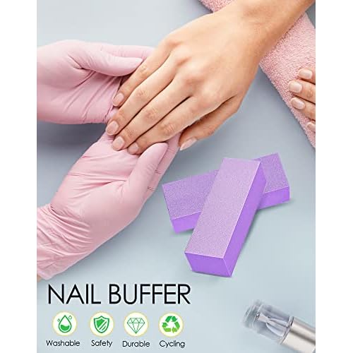 Maryton Nail Buffer Block, Medium/Fine Grit 100/180 Finishing Buffers for Acrylic Nails Gel Polish Nails, 3 Way Professional Pedicure Manicure Buffer Kits, 5 Count (Purple)