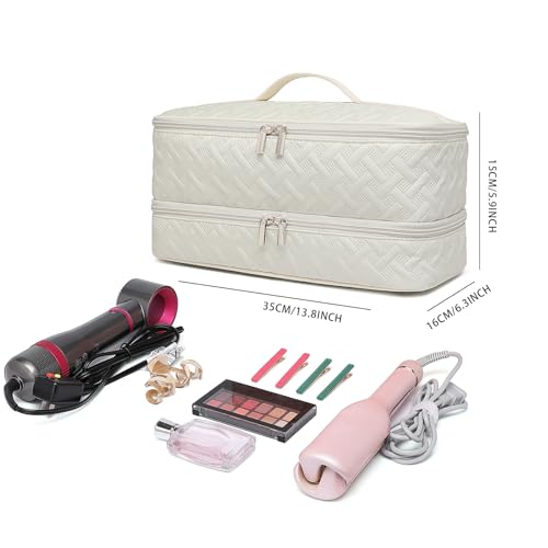 Double-Layer Travel Carrying Case for Revlon One-Step Hair Dryer Brush Volumizer Styler Shark FlexStyle Attachment Portable Storage Organizer Bag Hair Tools Travel Bag (Beige)