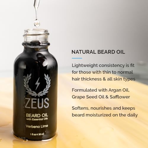 ZEUS Everyday Beard Kit for Men, Facial Hair Shampoo, Conditioner, Oil, Balm & Tin Gift Box, Premium Beard Care & Grooming Set (Made in USA) Verbena Lime
