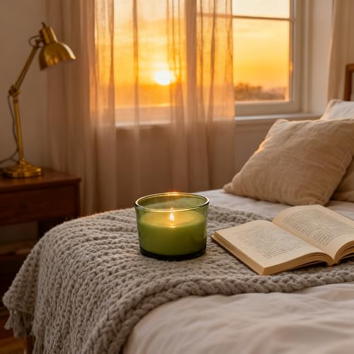 12 Pack 4 OZ Glass Candle Jars with Bamboo Lids ? Bulk Empty Candle Containers for Making Candles, DIY Craft & Storage ? Heat-Resistant Thick Glass(Green)