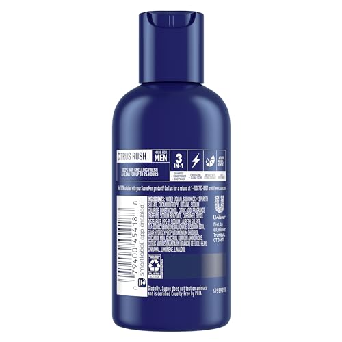 Suave Men Body Wash 3-in-1 Citrus Rush ? Travel-Size Shampoo, Conditioner & Body Soap All-in-One Formula with Keratin for Healthy Hair & Skin, 3 Oz Ea (Pack of 3)