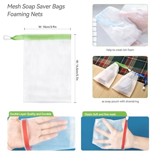 10PCS Mesh Soap Bag, Exfoliating Soap Saver Pouch, Foam Net Soap Saver, Soap Bag Soft for Shower with Drawstring