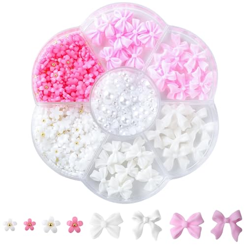 Kawaii Nail Charms,3D Nail Art Charms Bow Nail Charms Pearls Y2K Slime Charms for DIY Nail Art Decoration Supplies Flatback Resin Cute Cat Charms for Acrylic Nail Cartoon Kitty Nail Accessories & Tool