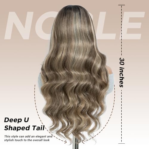 NOBLE Long Layered Wavy Wig with Baby Hair Synthetic Pre-Plucked T-Part Lace Wigs for Women 30 Inch Body Wave Glueless Wigs