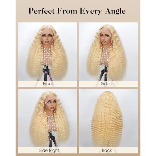 613 13x6 Lace Front Wig Human Hair 20 inch Blonde Deep Wave Wig 100% Real Human Hair 220 Density 613 HD Transparent Lace Frontal Wig No Synthetic Blend Wet and Wavy Curly Wig Triple Lifespan