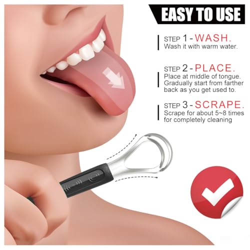 3 Pack Metal Tongue Scrapers for Kids Adults, Stainless Steel Tongue Cleaner Scrubber with Travel Case